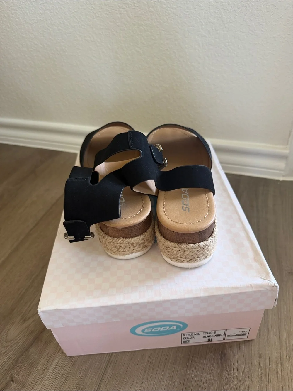Soda Black Espadrille Platform Wedge Sandals